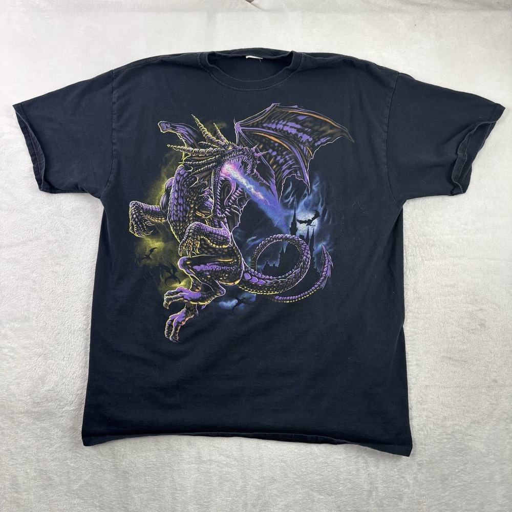 Fruit of the Loom Dragon Lighting Black Short Sleeve Graphic Shirt Men's XL